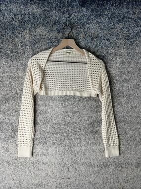 L'AGENCE Shrug Sweater Womens Small White Open Knit Long Sleeve Cropped Bolero